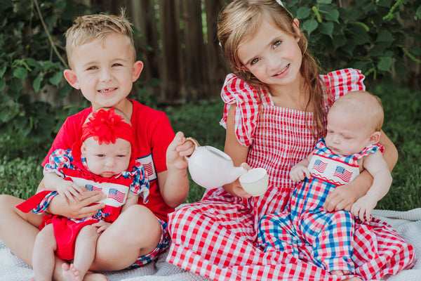 4th of July Plaid Flag Girl Bloomer Set With Bow
