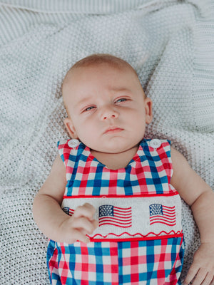 4th of July Plaid Flag Baby Boy Romper