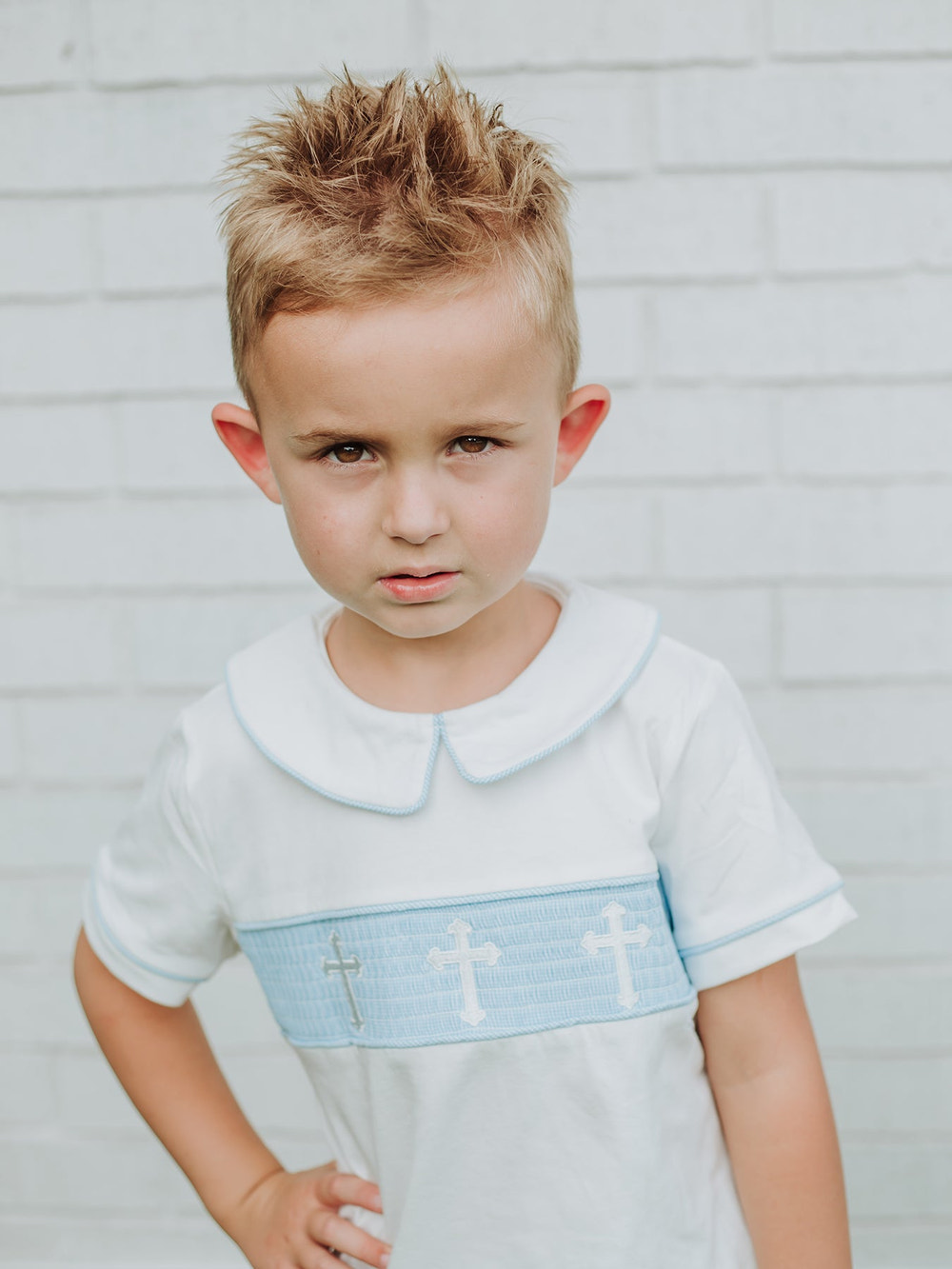 Blue Smocked Church Christ Bishop Christening Toddler Boys'Set