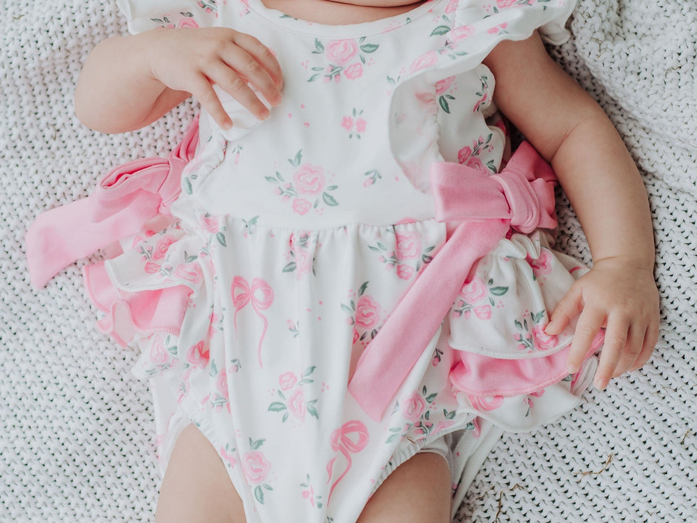 Floral Baby Girls Bow Ruffle Romper