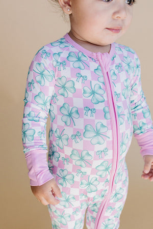 Bamboo Zip Romper from Shamrock & Bows, featuring a cozy design and eco-friendly fabric for babies.