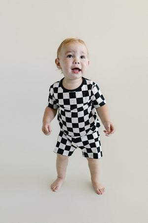 Bamboo Two Piece Shorts Set | Black Checkered