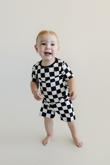 Bamboo Two Piece Shorts Set | Black Checkered - MOOGCO Baby