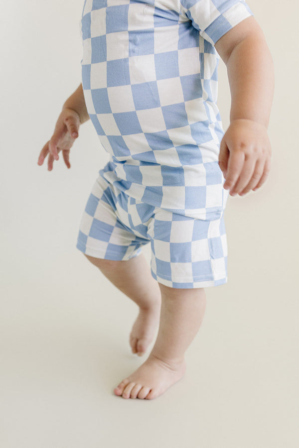 Bamboo Two Piece Shorts Set | Blue Checkered - MOOGCO Baby