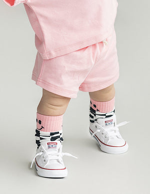 Smiley Shorts Set in Pink Peach for babies, showcasing a playful and stylish outfit from angle 3.