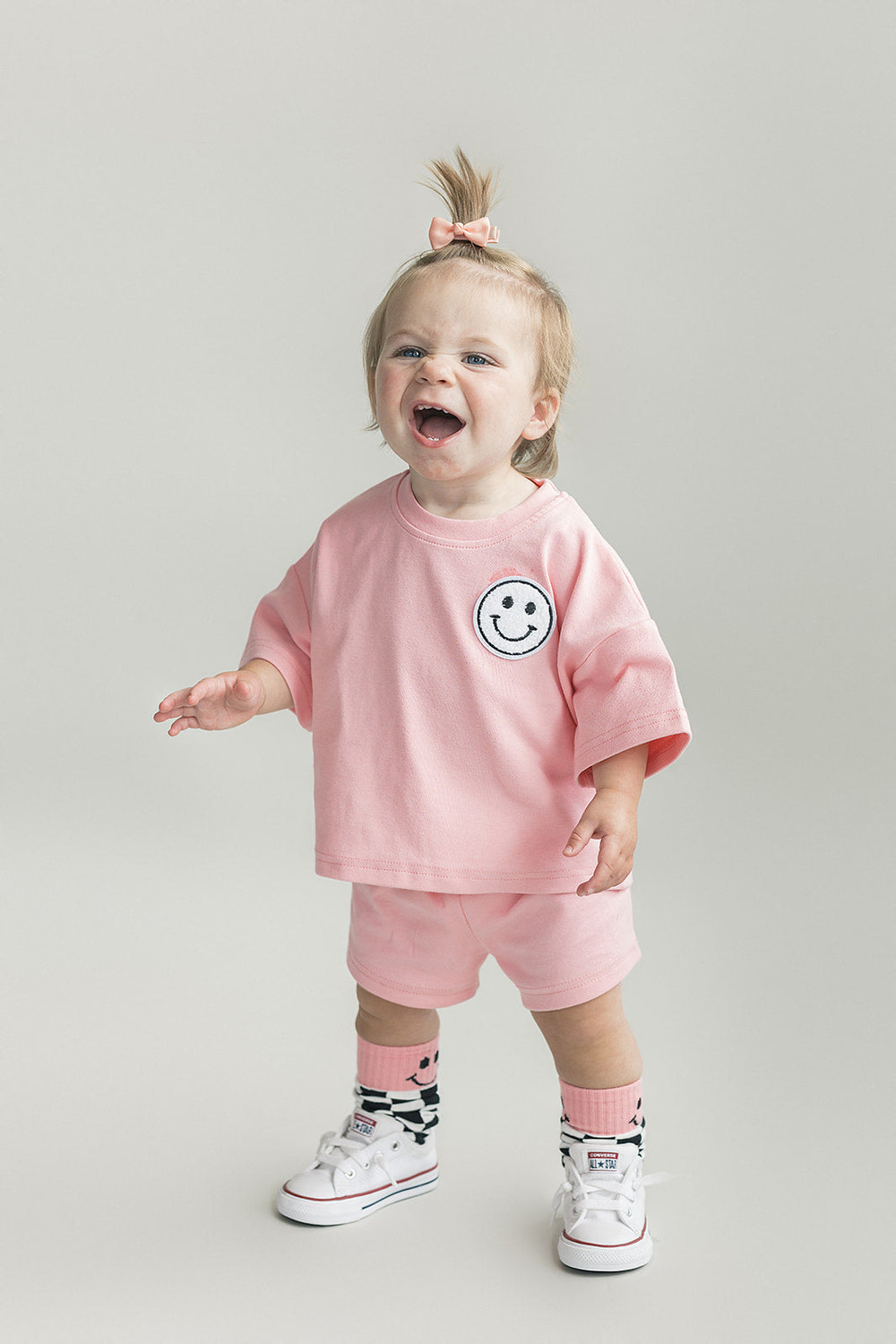 Smiley Shorts Set | Pink Peach - MOOGCO Baby