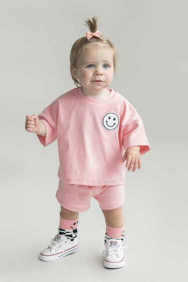 Smiley Shorts Set | Pink Peach - MOOGCO Baby