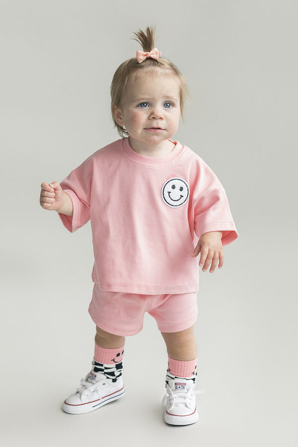 Smiley Shorts Set | Pink Peach - MOOGCO Baby