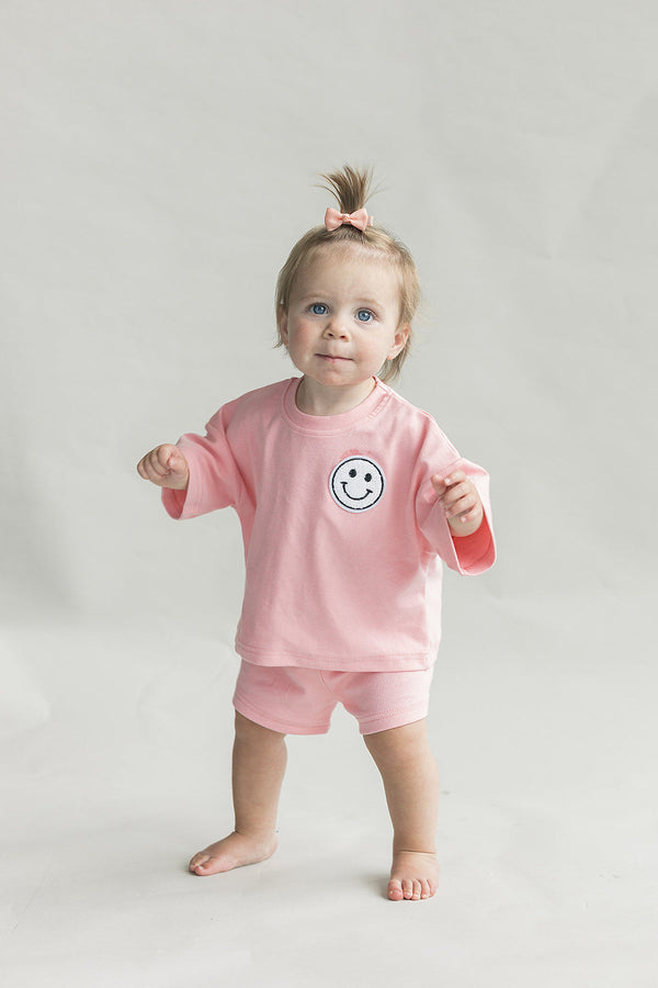 Smiley Shorts Set | Pink Peach - MOOGCO Baby
