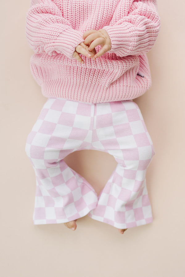 Checkered Flare Pants | Pink