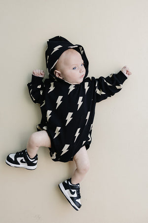 Hooded Bubble Romper  |  Black Bolts