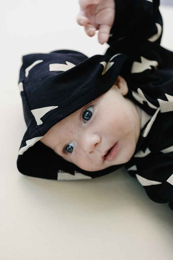 Hooded Bubble Romper  |  Black Bolts