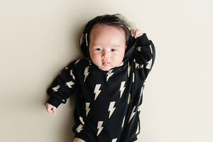 Hooded Bubble Romper  |  Black Bolts
