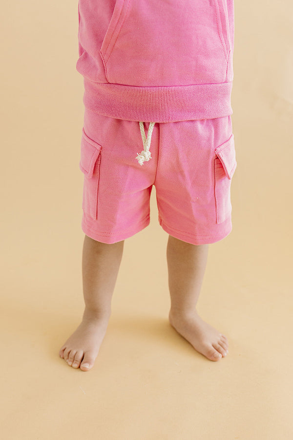 Terry Cargo Shorts Set | Pink