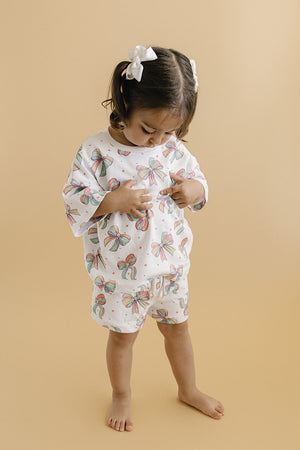 Happy Bows baby shorts set in playful colors, angle 17 view showcasing style and comfort for little ones.