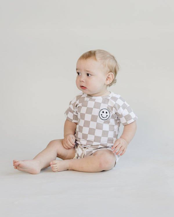 Checkered Shorts Set | Latte - MOOGCO Baby