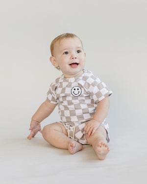 Checkered Shorts Set | Latte - MOOGCO Baby
