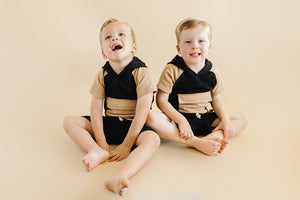 Terry Cargo Shorts Set | Black & Tan