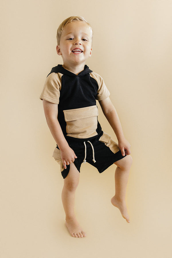 Terry Cargo Shorts Set | Black & Tan