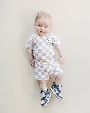 Checkered Shorts Set | Latte - MOOGCO Baby