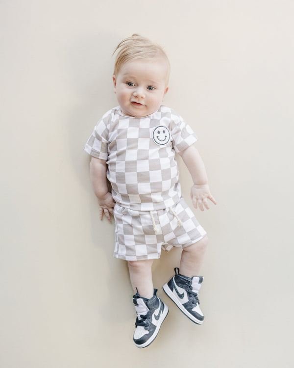 Checkered Shorts Set | Latte - MOOGCO Baby