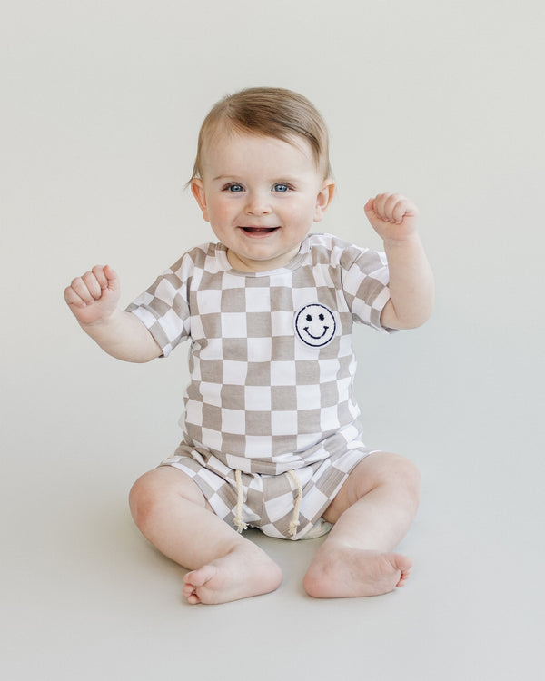 Checkered Shorts Set | Latte - MOOGCO Baby