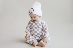 Checkered Smiley Lounge Set | Latte - MOOGCO Baby
