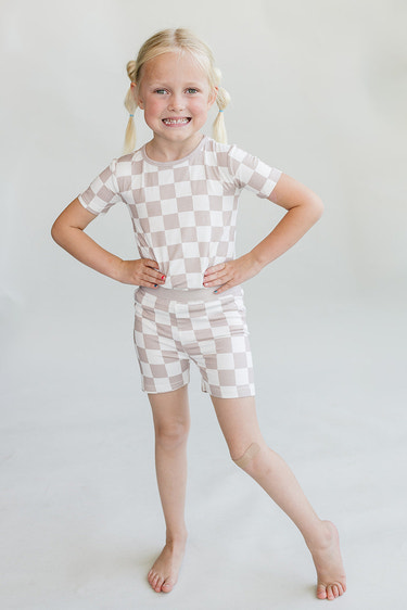 Bamboo Two Piece Shorts Set | Latte Checkered - MOOGCO Baby