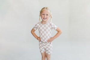 Bamboo Two Piece Shorts Set | Latte Checkered - MOOGCO Baby