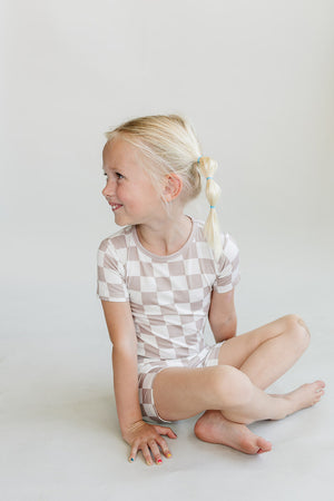 Bamboo Two Piece Shorts Set | Latte Checkered - MOOGCO Baby