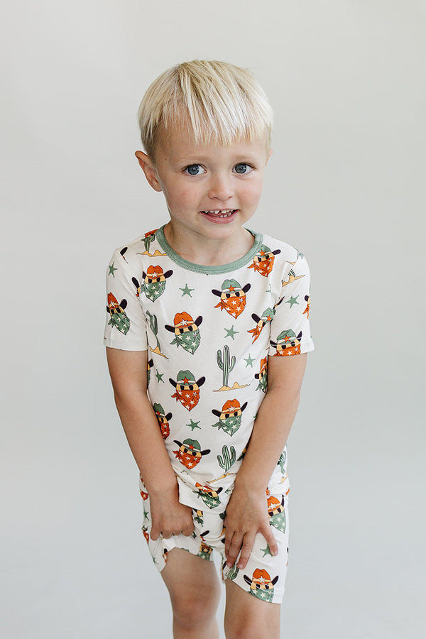 Bamboo Two Piece Shorts Set | Smiley Cowboy - MOOGCO Baby