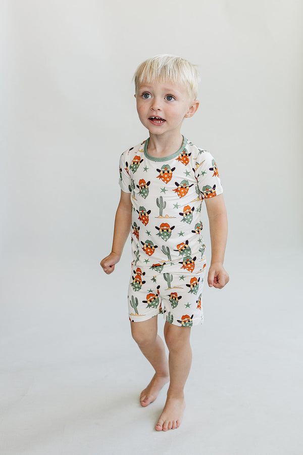 Bamboo Two Piece Shorts Set | Smiley Cowboy - MOOGCO Baby