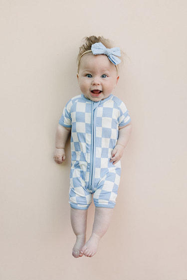 Bamboo Shorty Romper | Blue Checkered