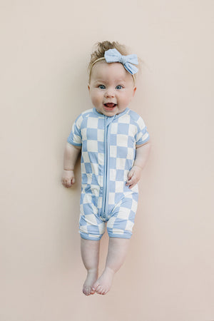 Bamboo Shorty Romper | Blue Checkered