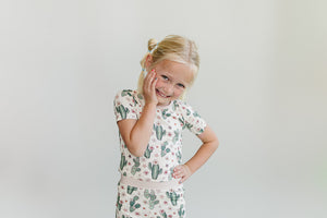 Bamboo Two Piece Shorts Set | Cactus Flowers - MOOGCO Baby