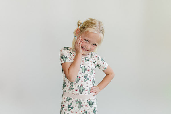 Bamboo Two Piece Shorts Set | Cactus Flowers - MOOGCO Baby