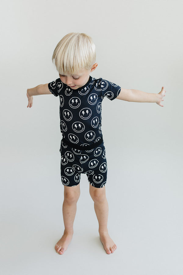 Bamboo Two Piece Shorts Set | Electric Smiley - MOOGCO Baby