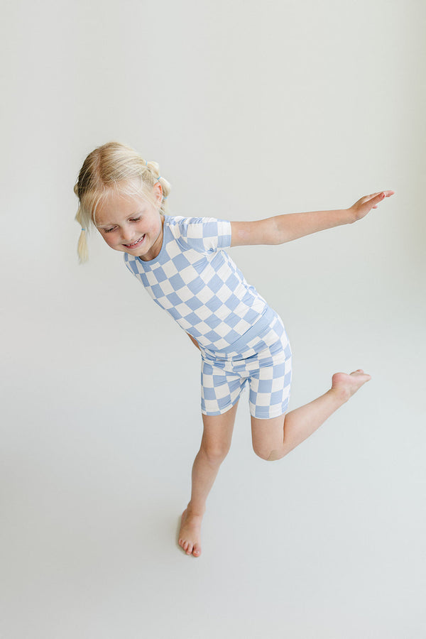 Bamboo Two Piece Shorts Set | Blue Checkered - MOOGCO Baby