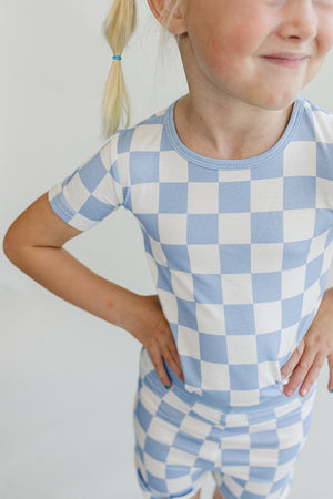 Bamboo Two Piece Shorts Set | Blue Checkered - MOOGCO Baby
