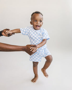 Checkered Shorts Set | Blue - MOOGCO Baby