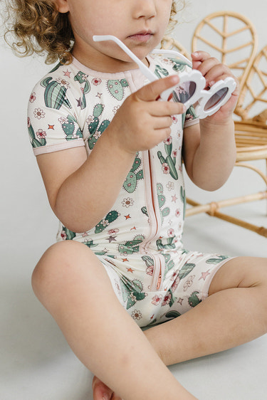 Bamboo Shorty Romper | Cactus Flowers