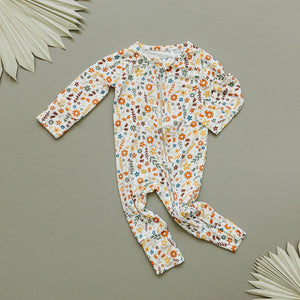 Bamboo Zip Romper | Fall Flowers - MOOGCO Baby