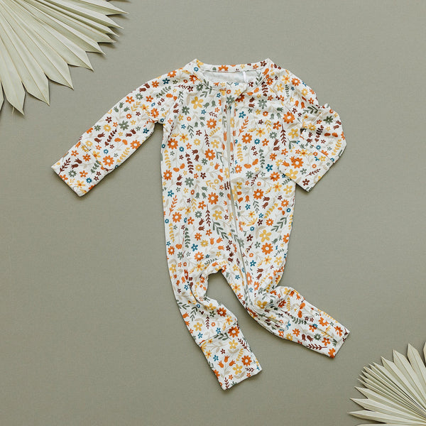 Bamboo Zip Romper | Fall Flowers - MOOGCO Baby