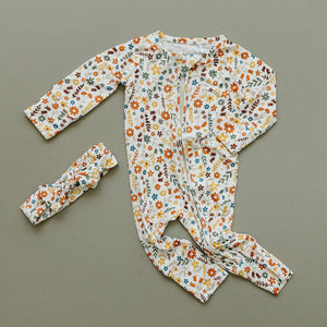 Bamboo Zip Romper | Fall Flowers - MOOGCO Baby