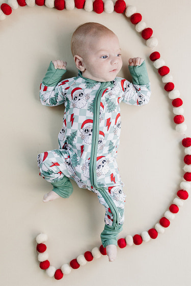 Bamboo Zip Romper | Checkered Santa