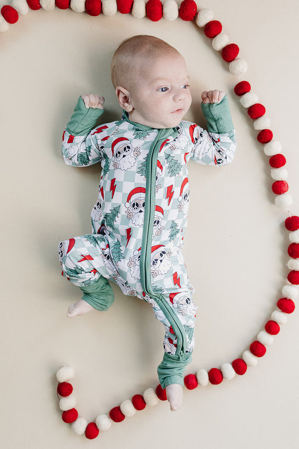 Bamboo Zip Romper | Checkered Santa