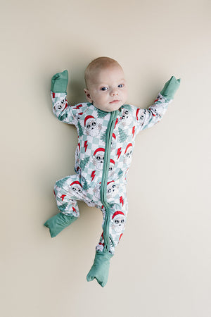 Bamboo Zip Romper | Checkered Santa
