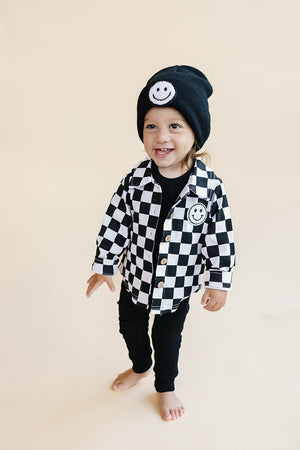 Cotton Shacket | Smiley Checkered Black