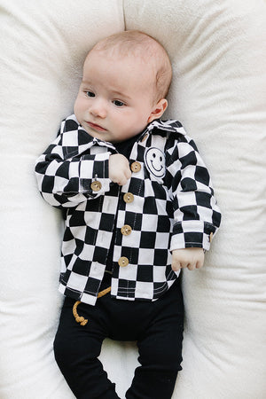 Cotton Shacket | Smiley Checkered Black