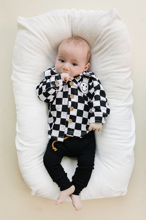 Cotton Shacket | Smiley Checkered Black